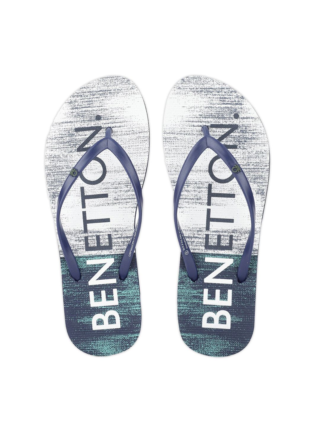 United Colors of Benetton Women Navy Blue & Green Self Design Thong Flip-Flops Price in India
