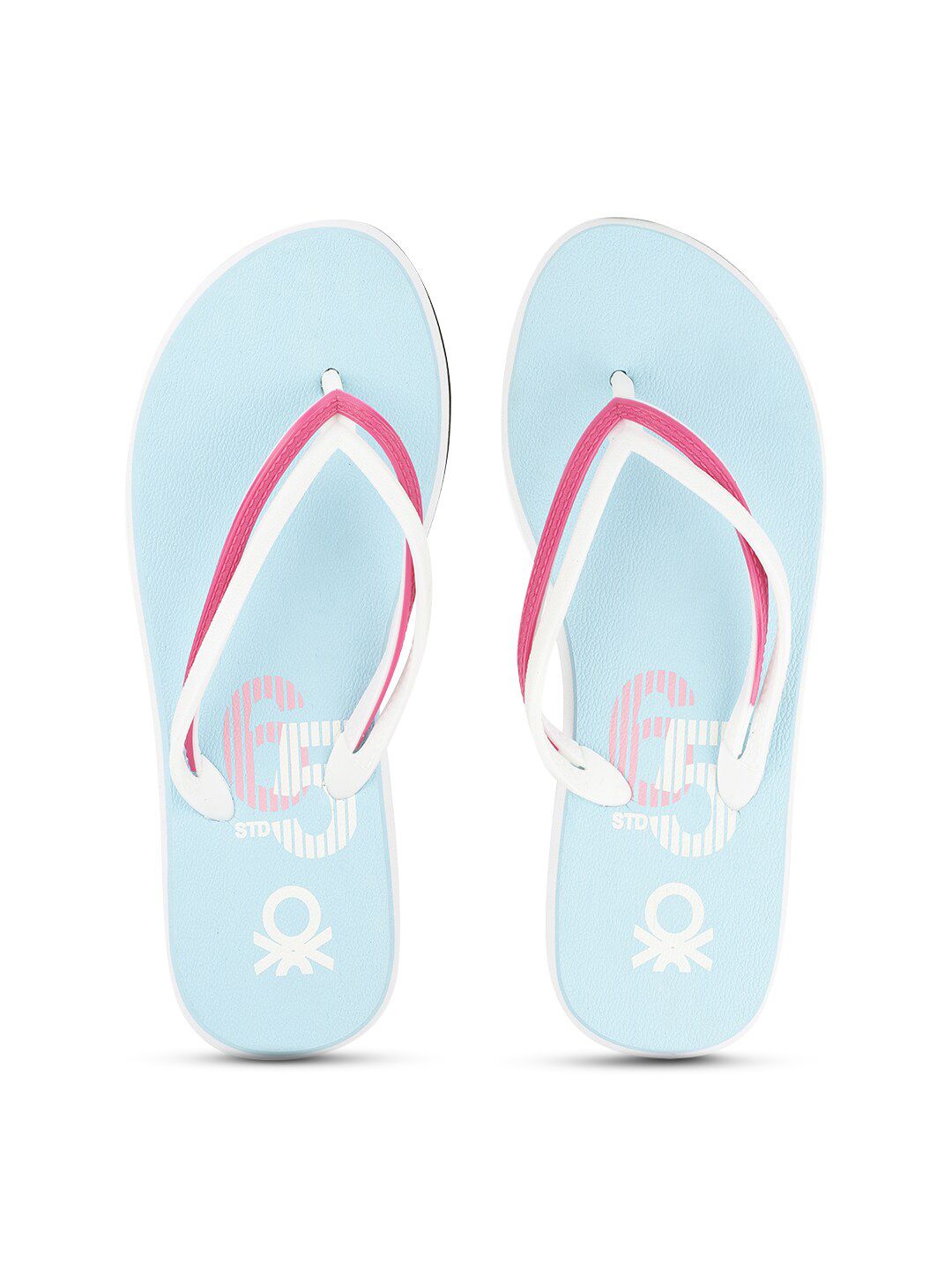 United Colors of Benetton Women Blue & Multicoloured Printed Rubber Thong Flip-Flops Price in India