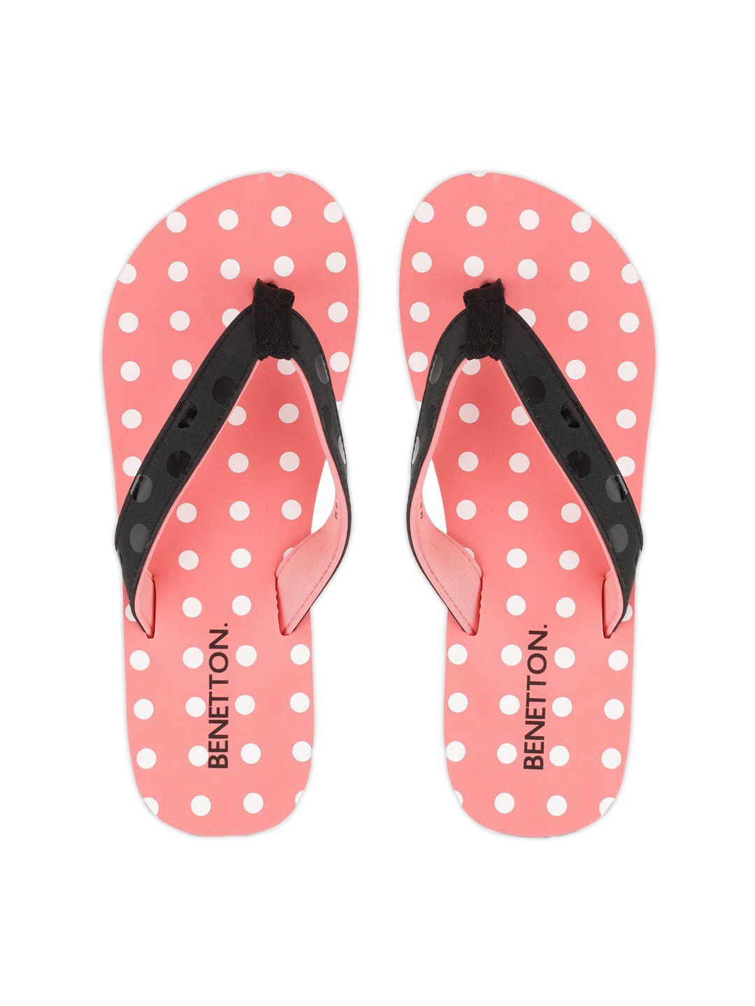 United Colors of Benetton Women Peach & Black Polka Dots Flip Flops Price in India