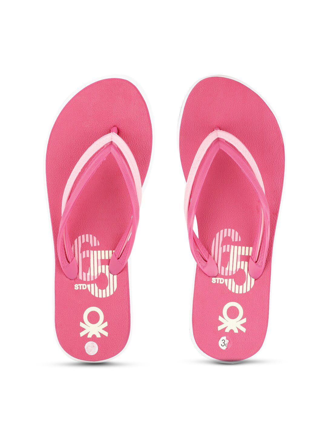 United Colors of Benetton Women Fuchsia & White Printed Thong Flip-Flops Price in India