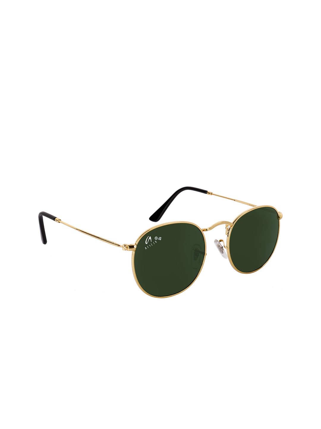 AISLIN Unisex Green Lens & Gold-Toned Full Rim Round Sunglasses 14111-5-AS-3447