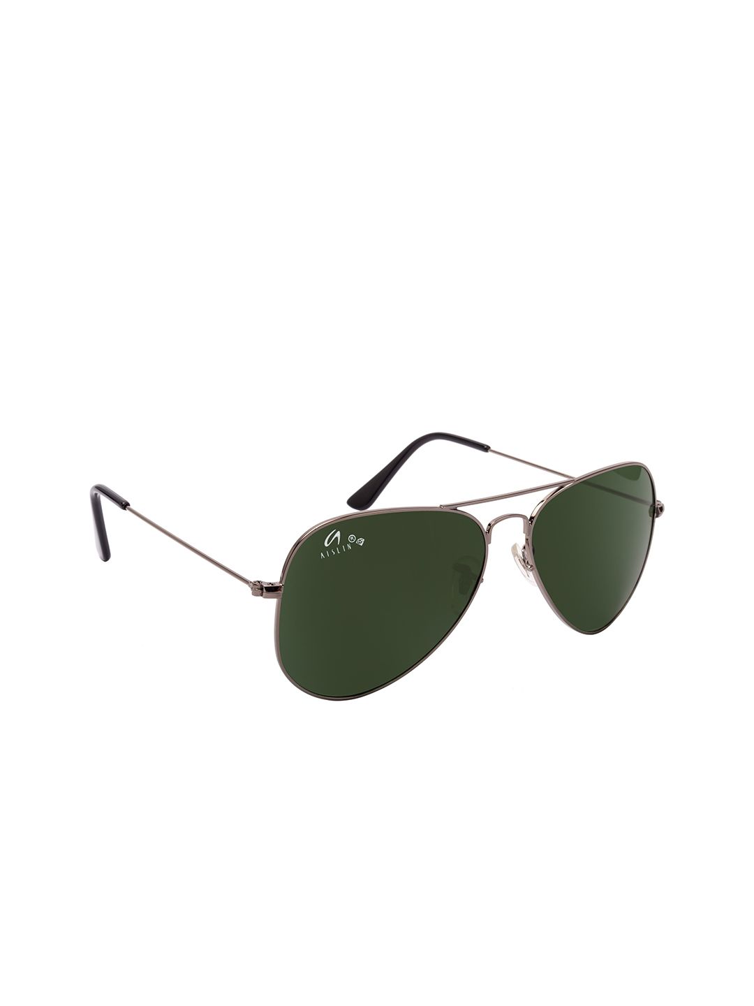 AISLIN Unisex Green & Gunmetal-Toned Full Rim Aviator Sunglasses