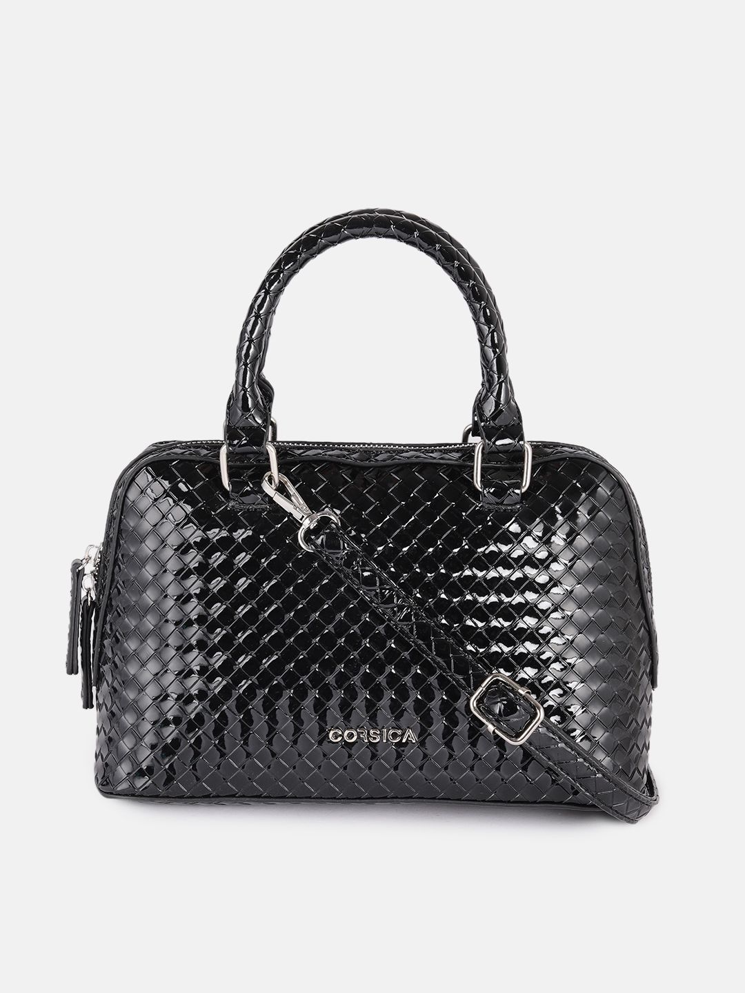 CORSICA Black Textured PU Structured Handheld Bag Price in India