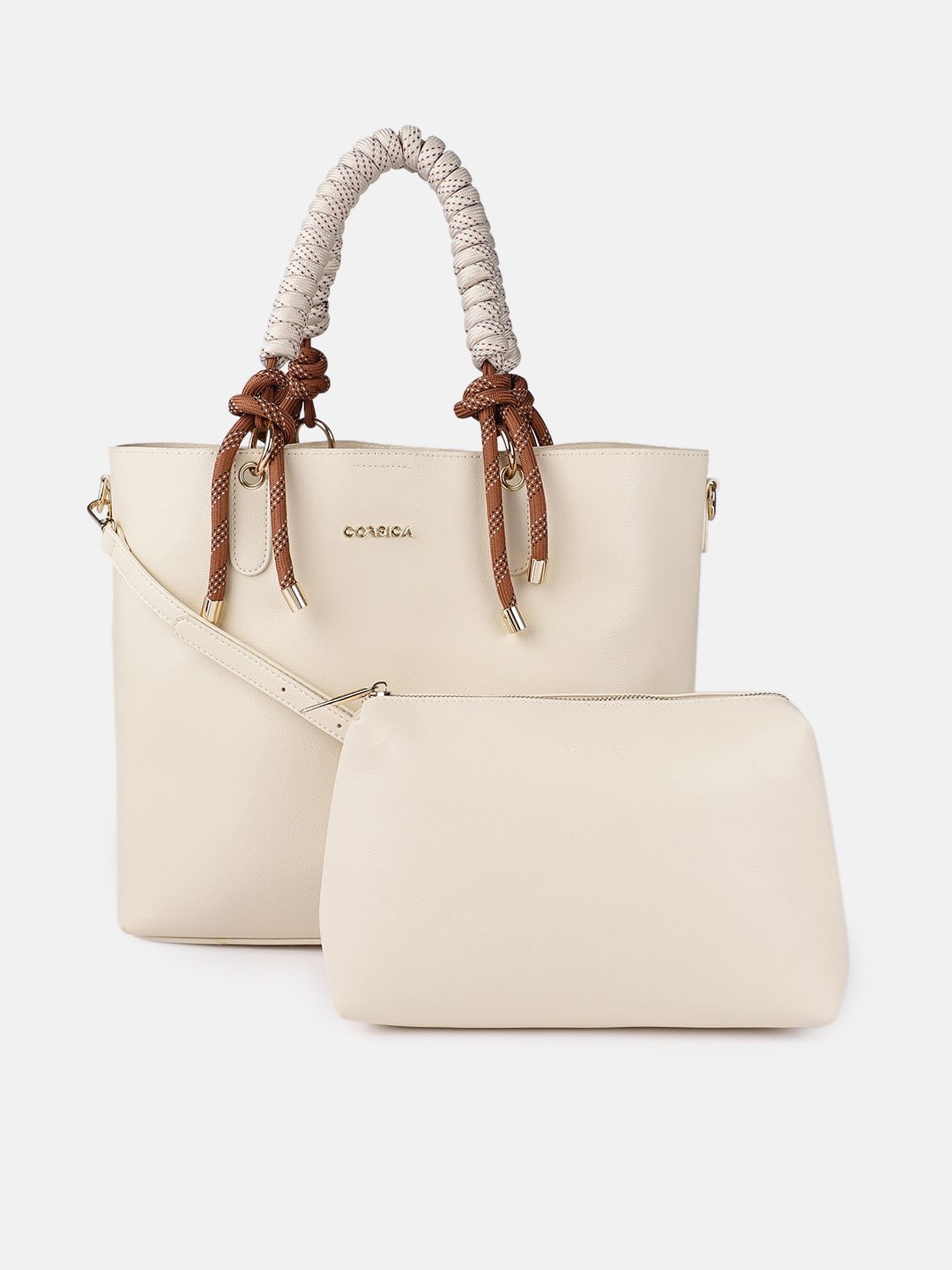 CORSICA Off White PU Structured Handheld Bag with Tasselled Price in India