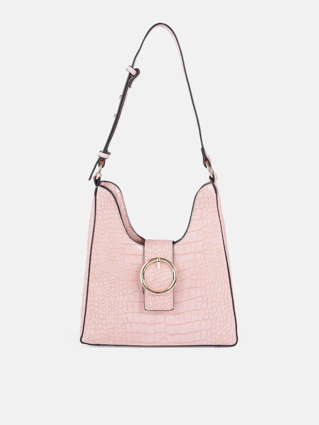 CORSICA Pink Animal Textured Structured Hobo Bag Price in India