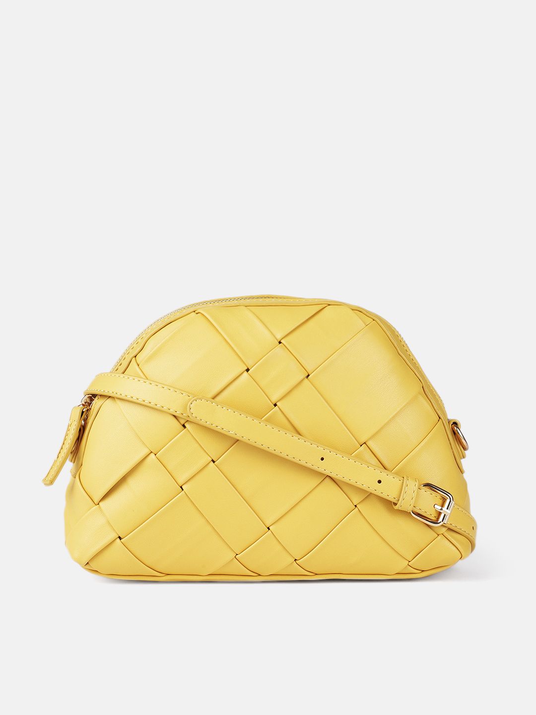 CORSICA Yellow PU Structured Shoulder Bag with Cut Work Price in India