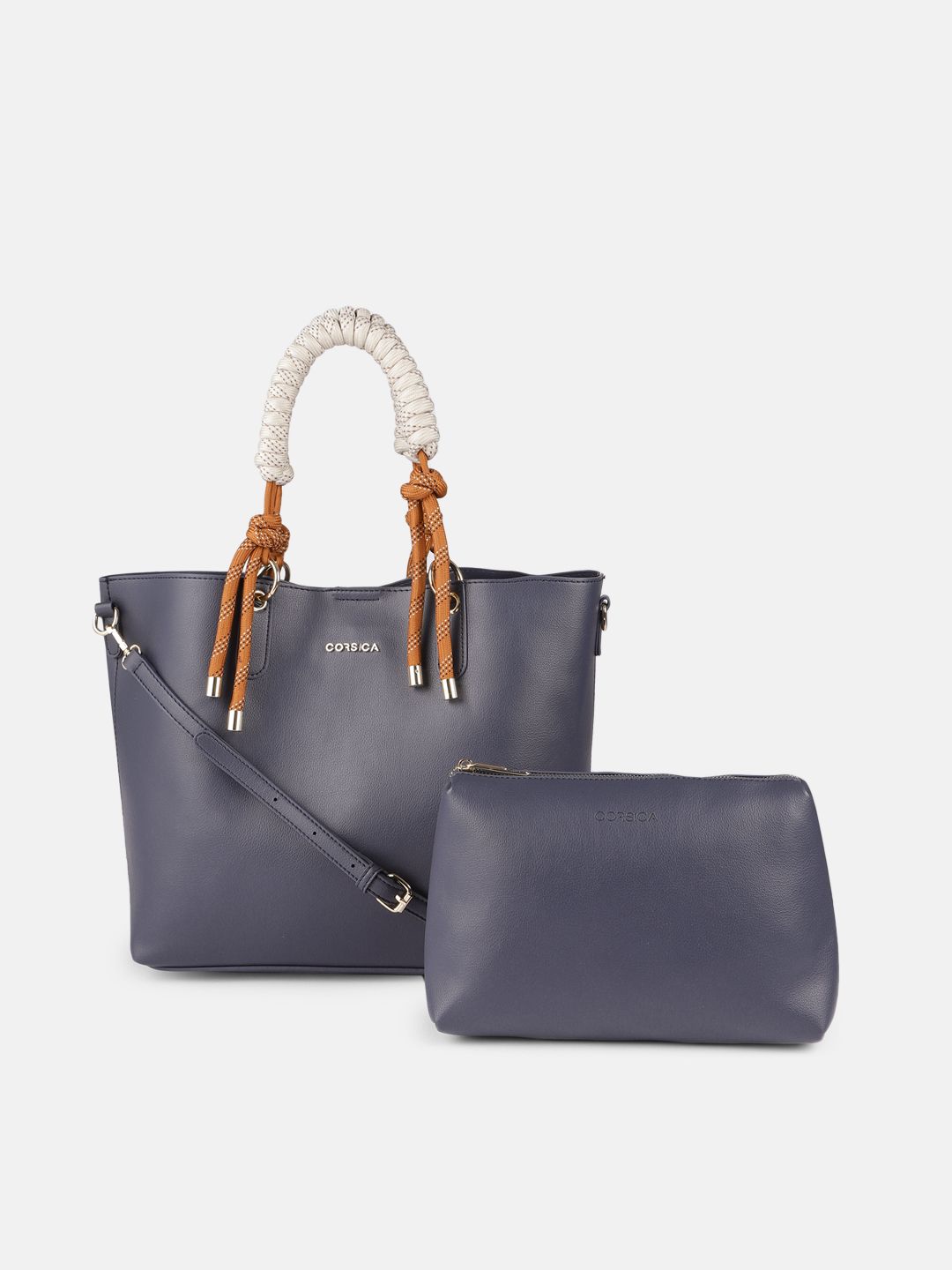 CORSICA Navy Blue Structured Tote Bag  With Pouch Price in India