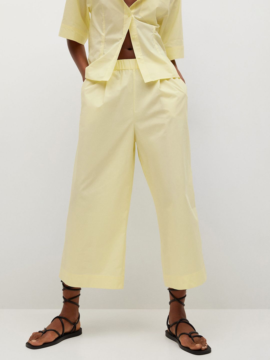 MANGO Women Yellow Solid Cotton Culottes Price in India