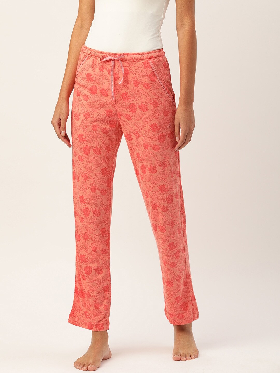 Jockey Women Peach Floral Printed Relax Lounge Pants Price in India