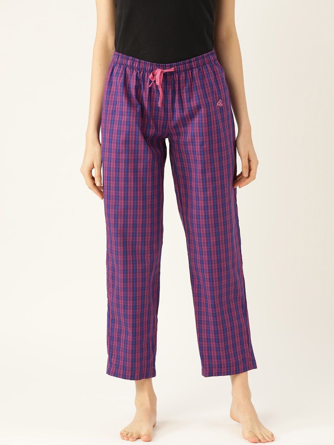 Jockey Women Purple & Pink Checked Relaxed Fit Lounge Pants Price in India