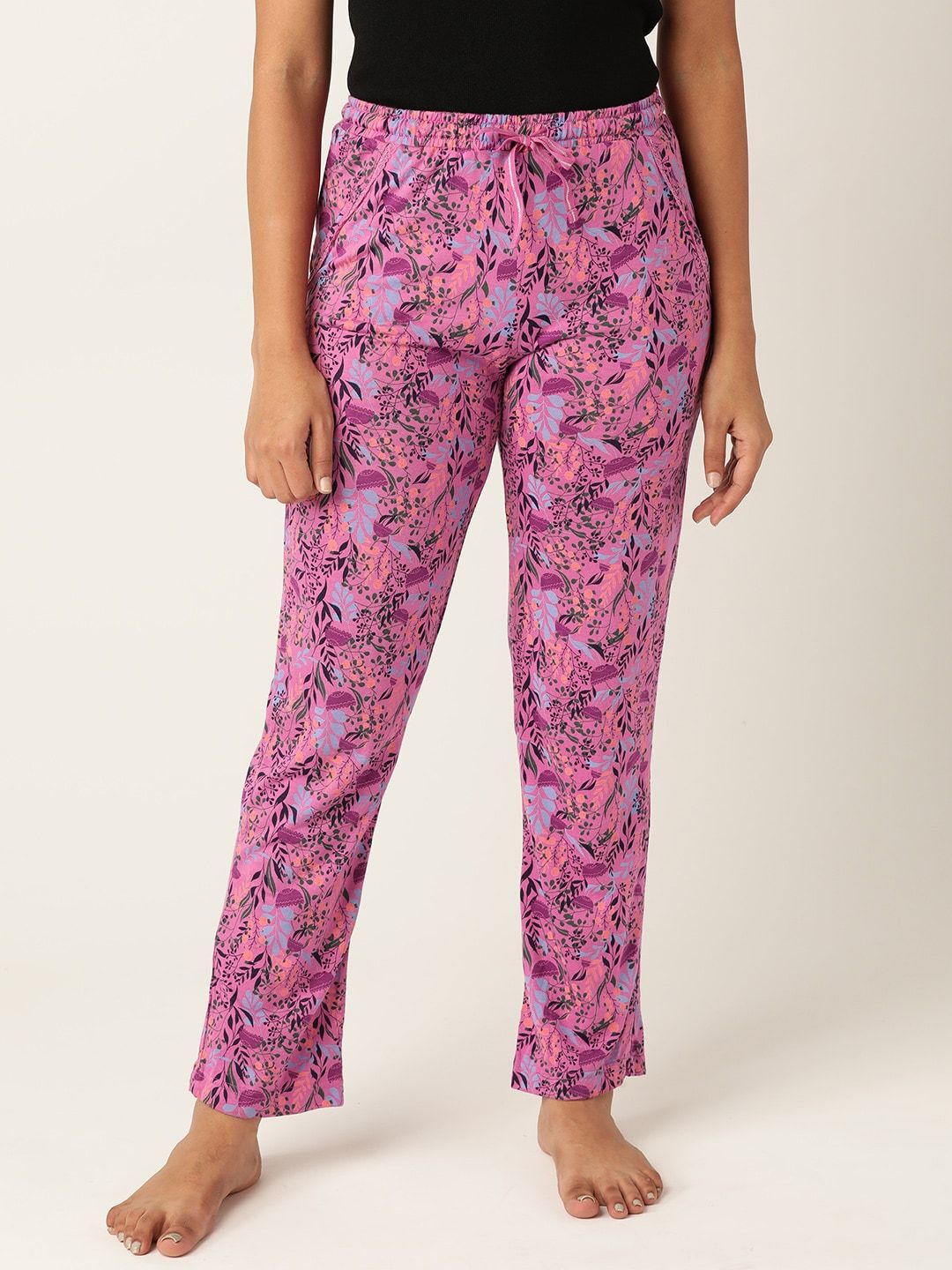 Jockey Women Pink & Blue Floral Print Relaxed Fit Lounge Pants Price in India