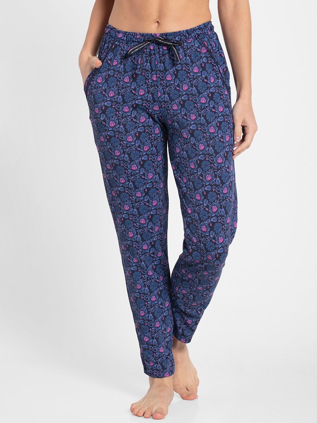 Jockey Women Blue & Pink Printed Modern Fit Lounge Pants Price in India