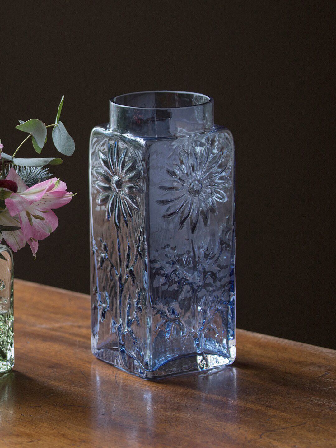 DARTINGTON Blue Solid Glass Tall Flower Vase Price in India