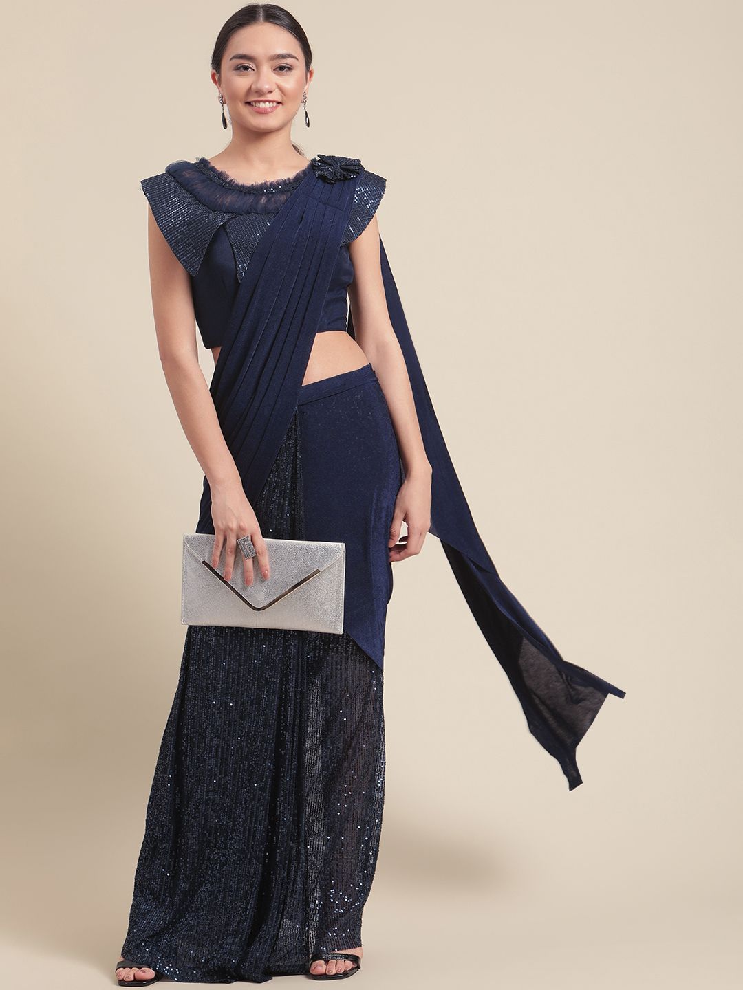 Grancy Blue Embellished Ready to Wear Saree Price in India