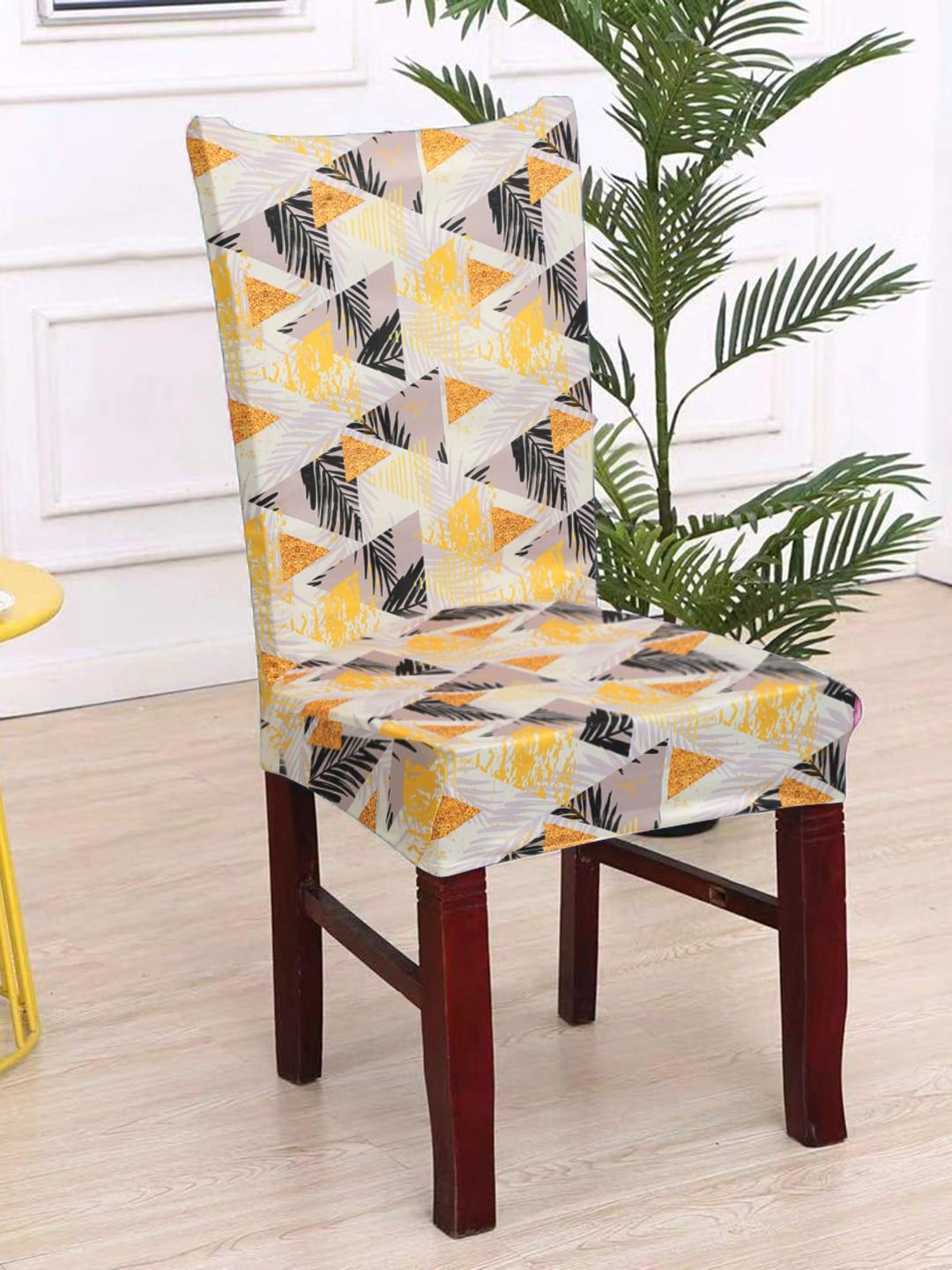 HOSTA HOMES Set Of 6 Yellow & Black Printed Chair Covers Price in India