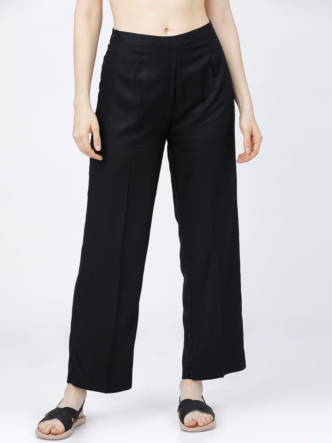 Tokyo Talkies Women Black Parallel Trousers Price in India