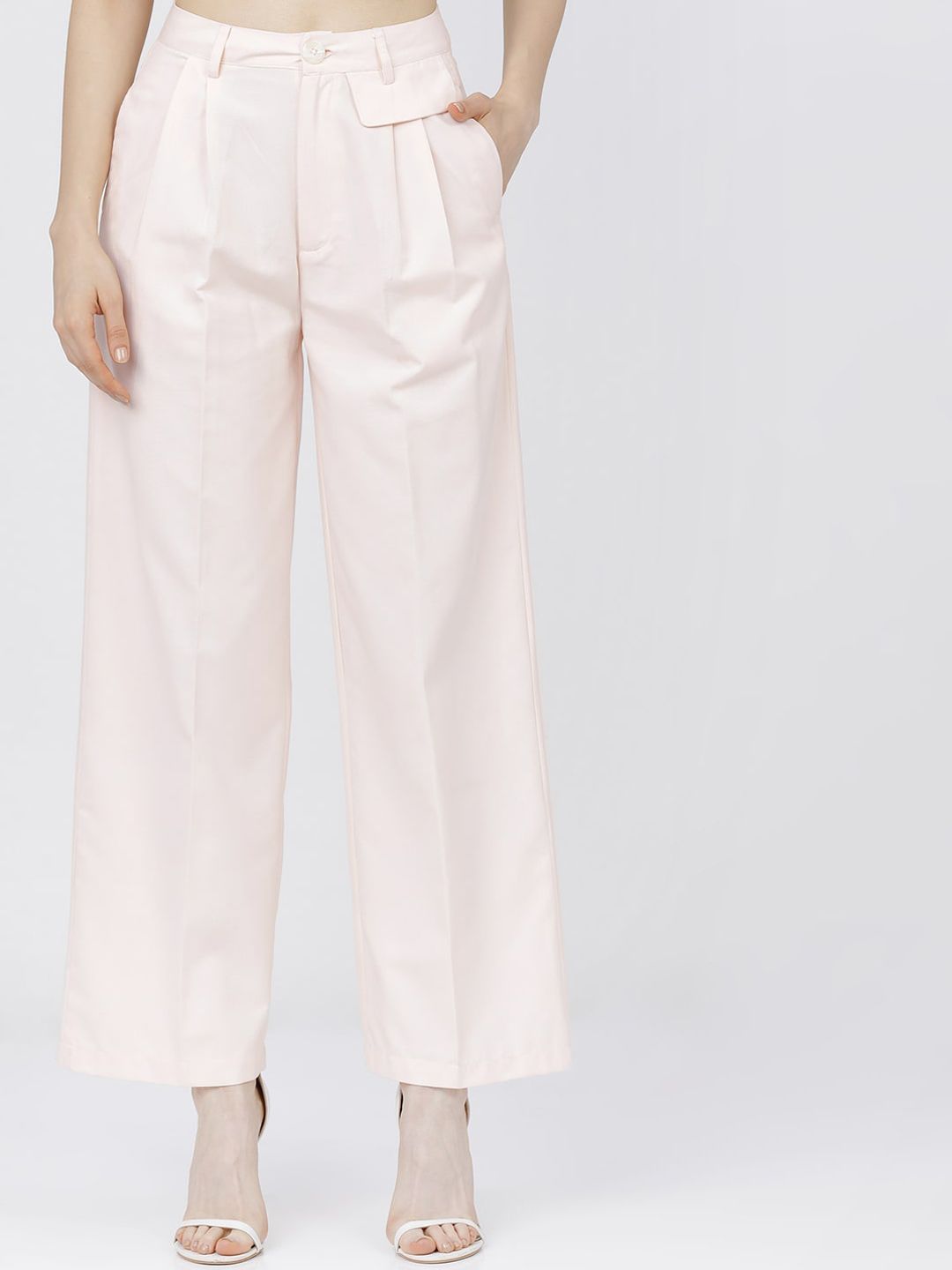 Tokyo Talkies Women Cream-Coloured Pleated Parallel Trousers Price in India