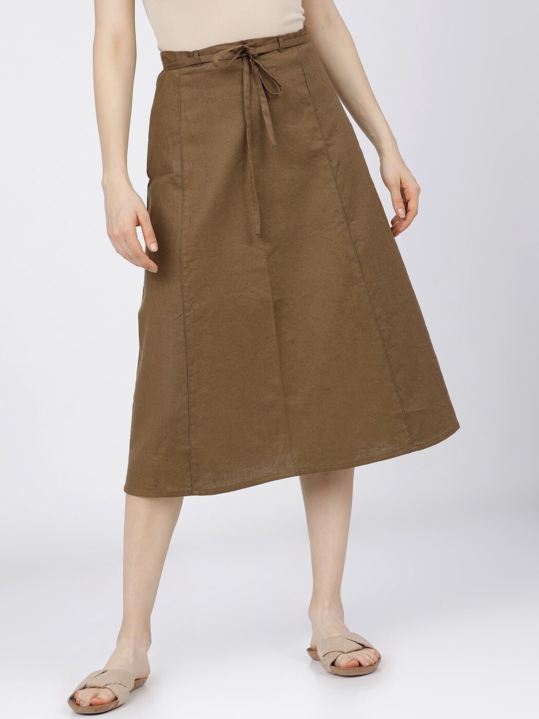 Tokyo Talkies Women Brown Solid A-Line Midi Skirt Price in India