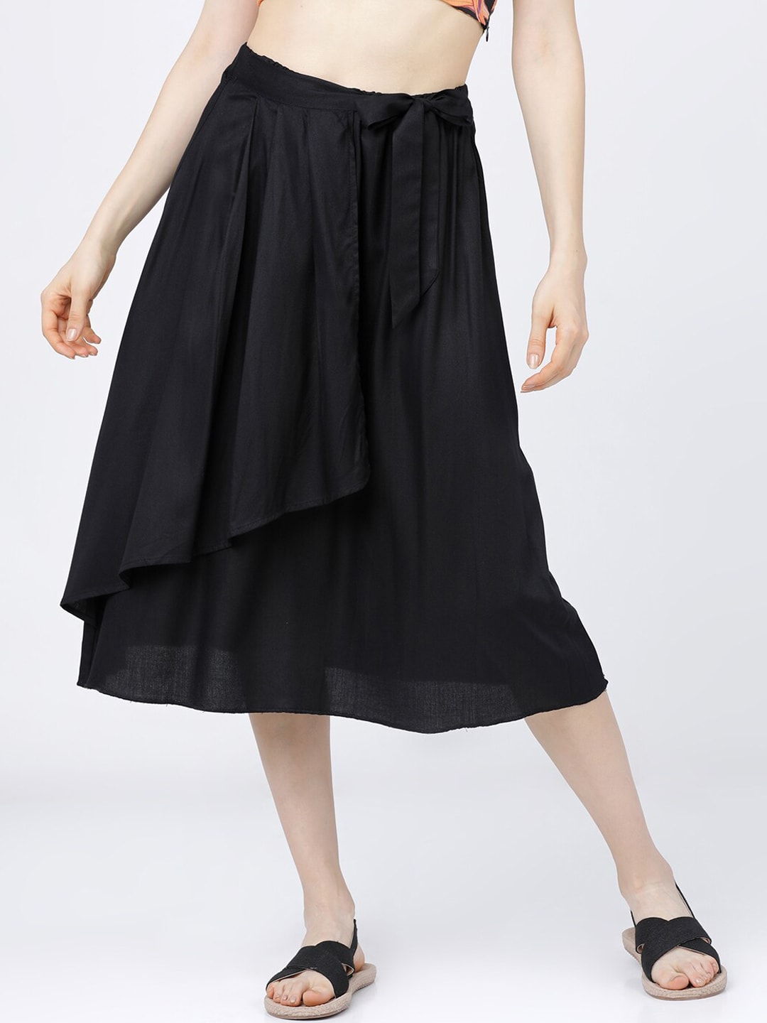Tokyo Talkies Women Black Solid Casual-Fit A-Line Midi Skirt Price in India