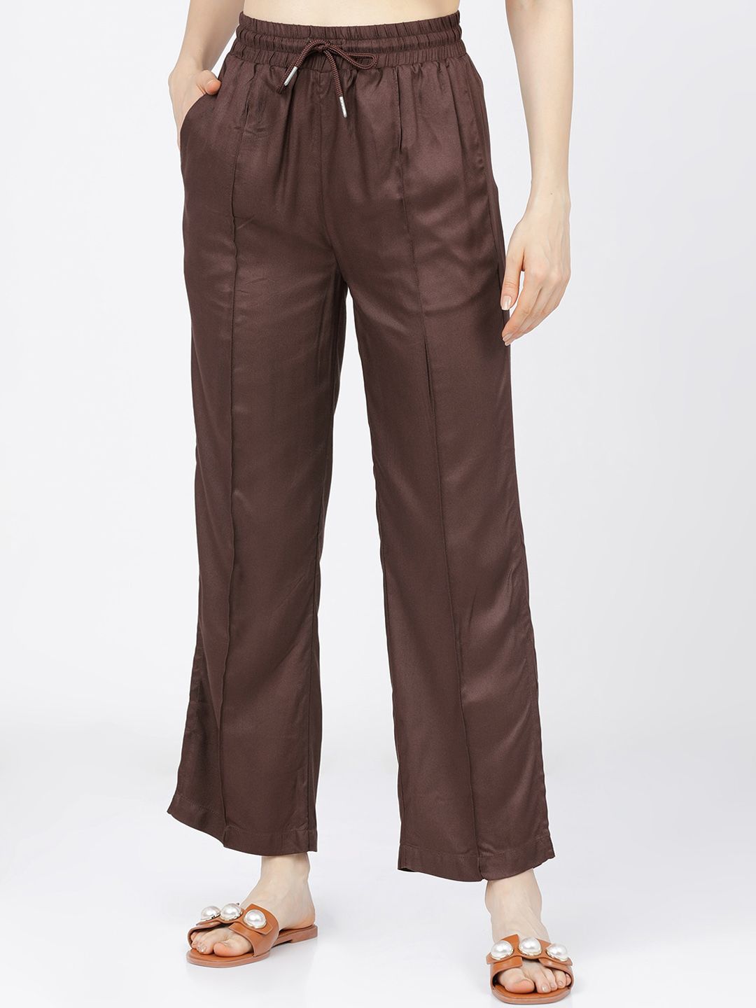 Tokyo Talkies Women Brown Straight Fit High-Rise Parallel Trousers Price in India