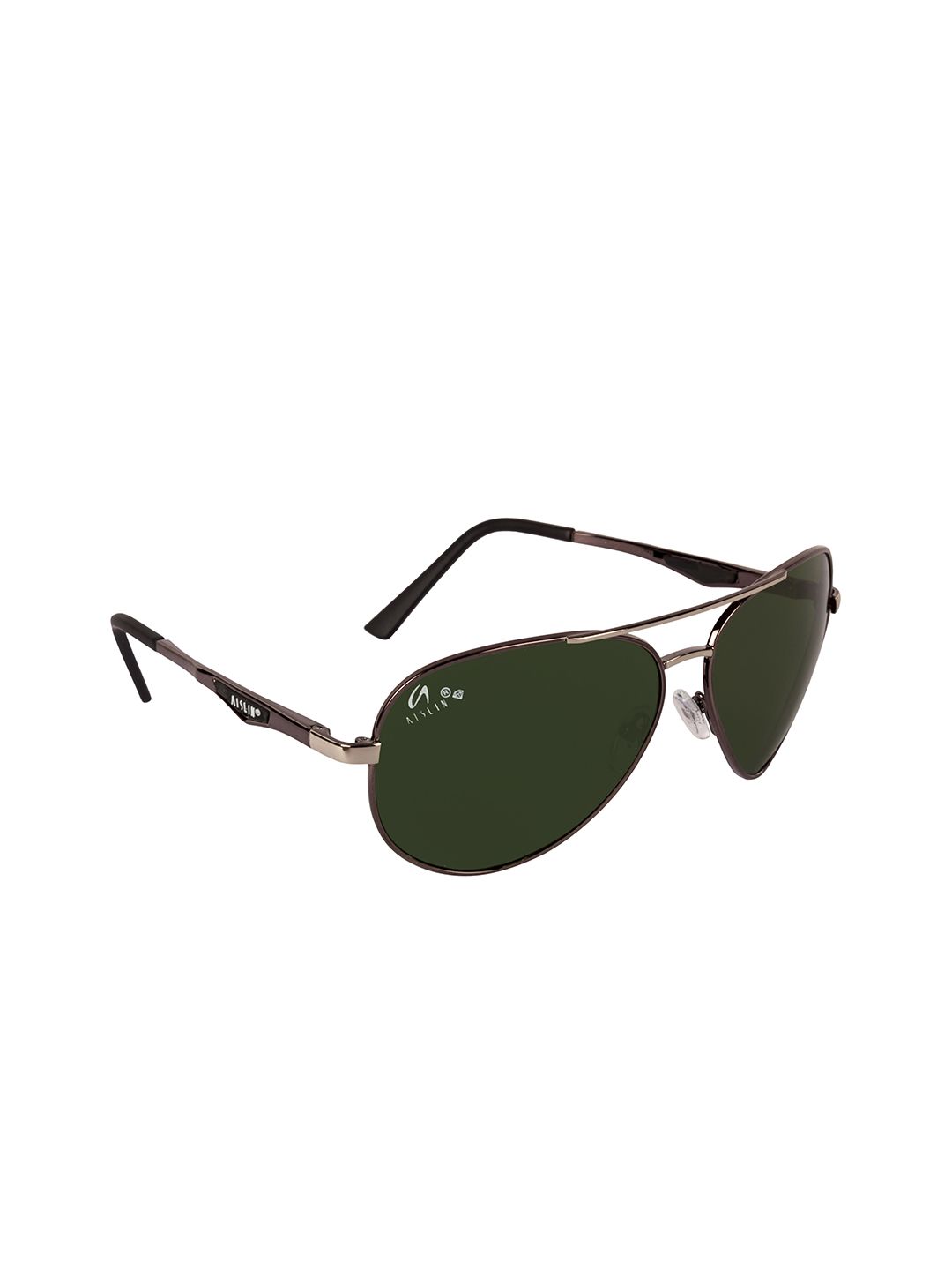 AISLIN Unisex Green Lens & Gunmetal-Toned Aviator Sunglasses with UV Protected Lens