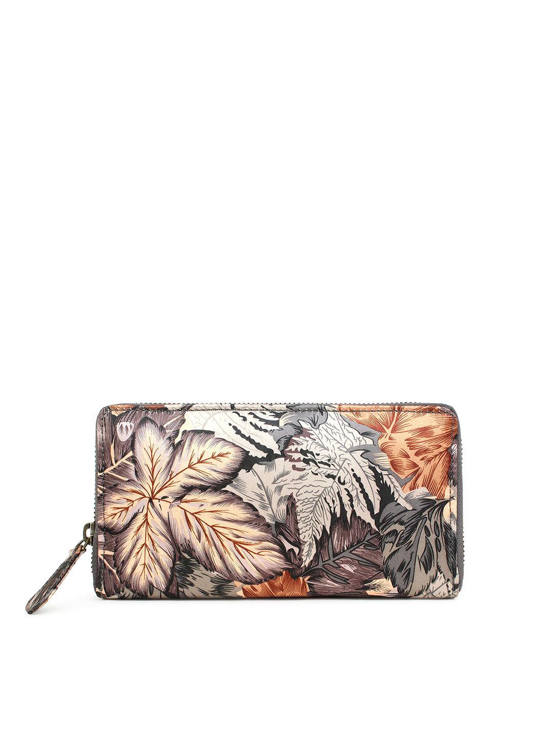 Spice Art Women Brown & Peach-Coloured Floral Printed Zip Around Wallet Price in India