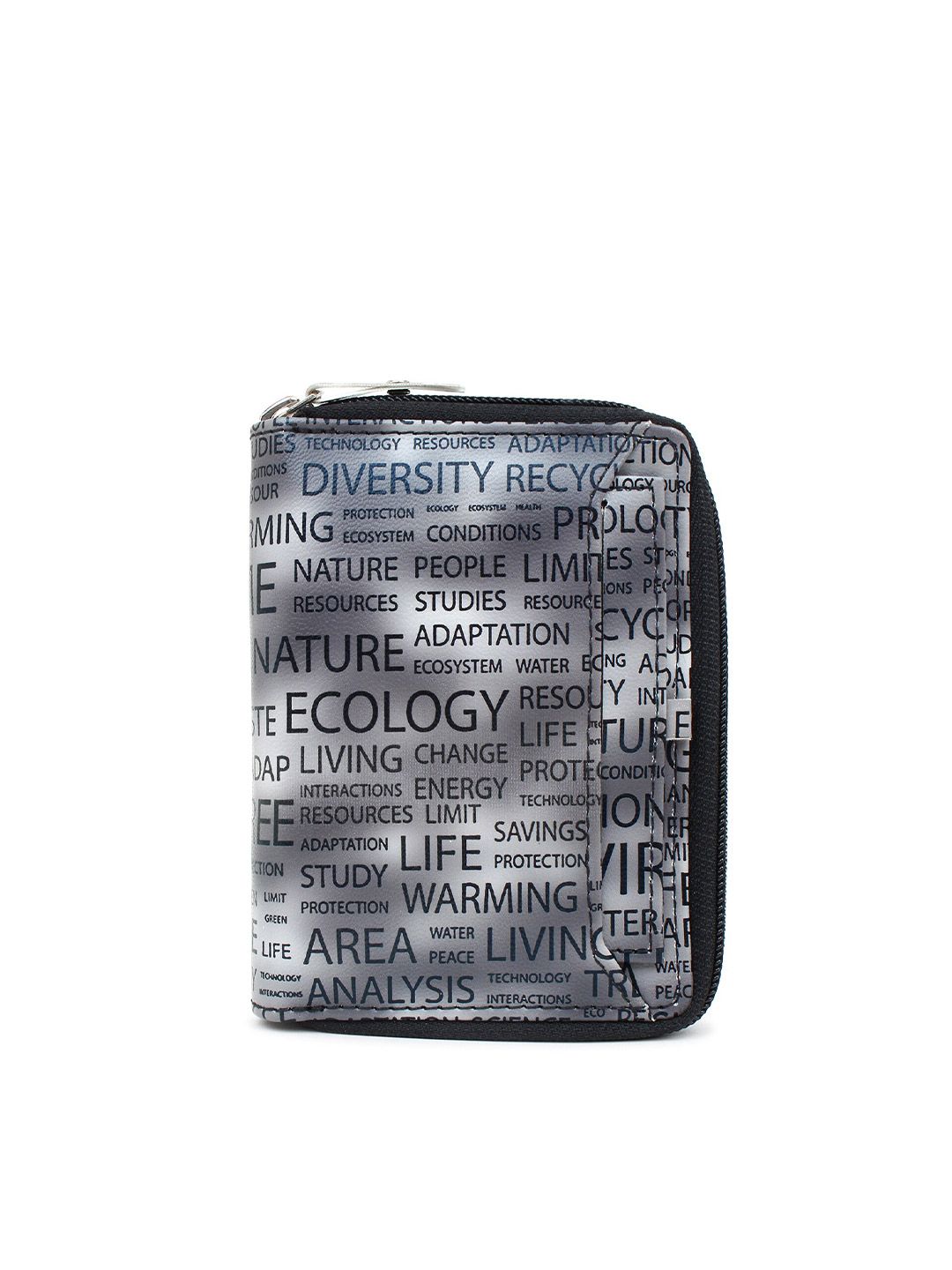 Spice Art Women Grey & Black Typography Printed Zip Around Wallet Price in India