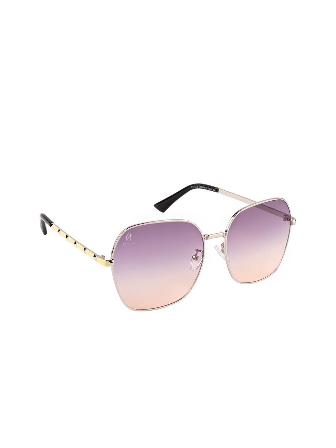 AISLIN Unisex Purple Lens & Silver-Toned Oversized Sunglasses with UV Protected Lens