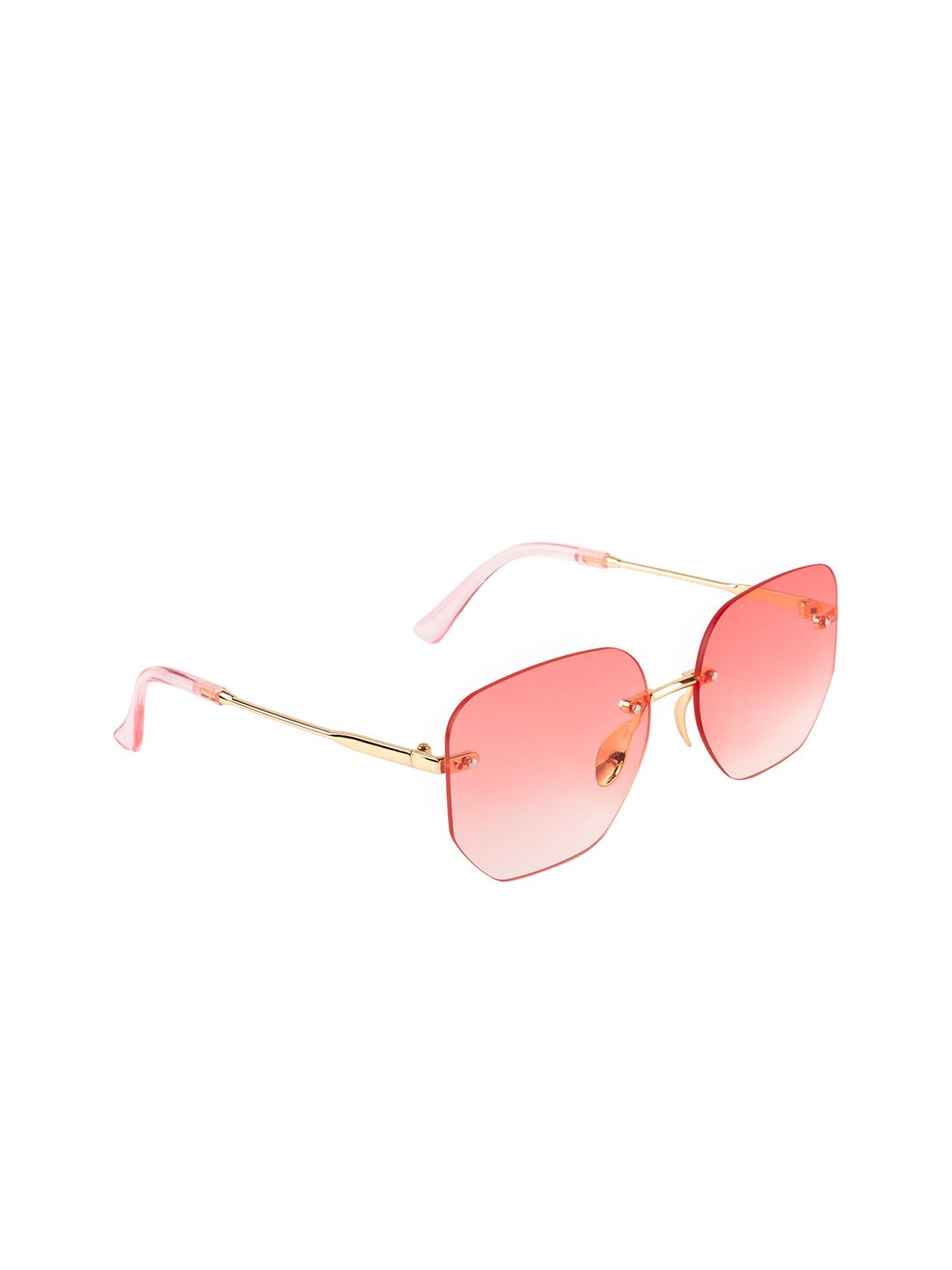 AISLIN Women Pink Lens & Gold-Toned Square Sunglasses with UV Protected Lens Price in India