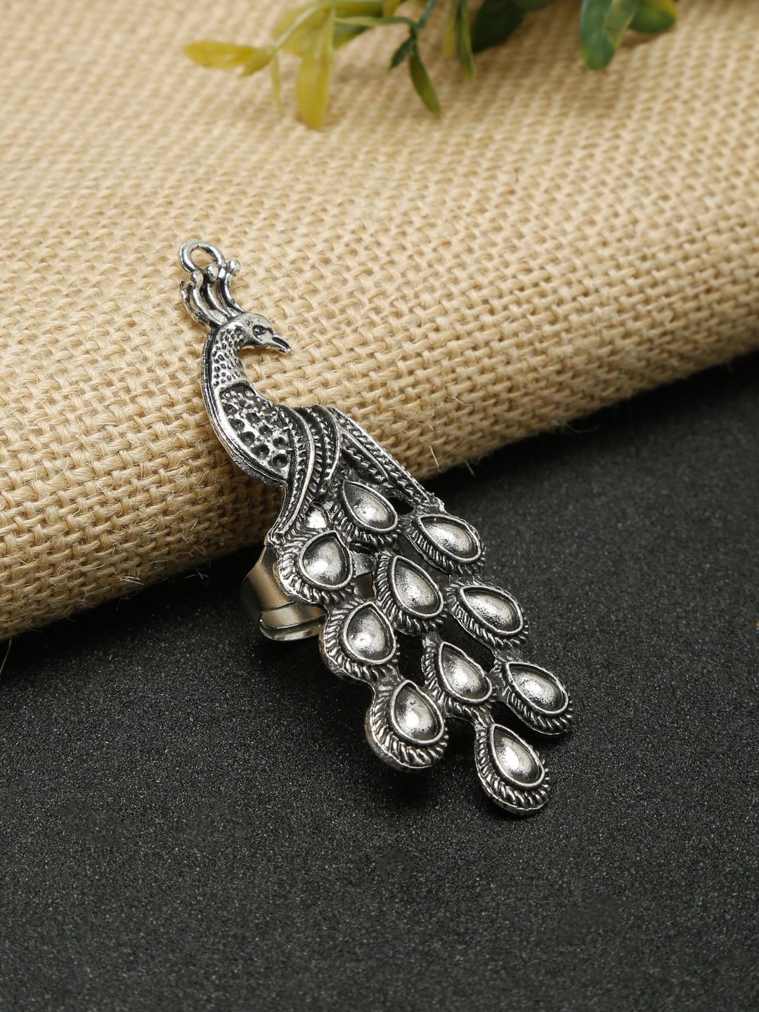 NEUDIS Silver-Plated Peacock-Shaped Adjustable Mirror Cocktail Finger Ring Price in India