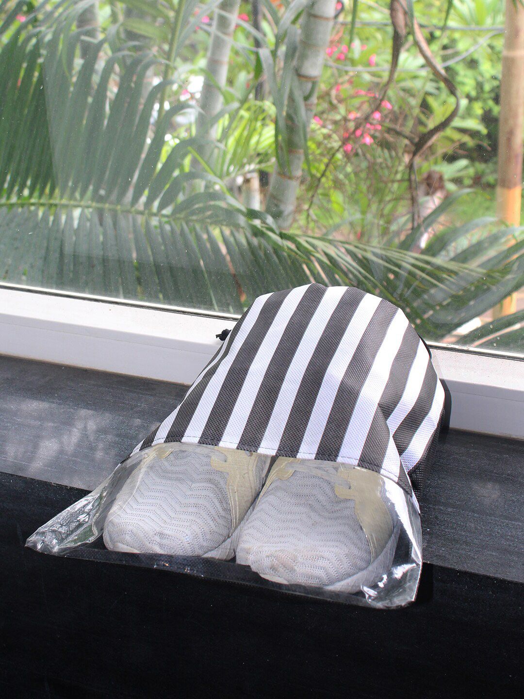 PrettyKrafts Set Of 2 Black & White Striped Dust-Proof Shoe Organisers Price in India