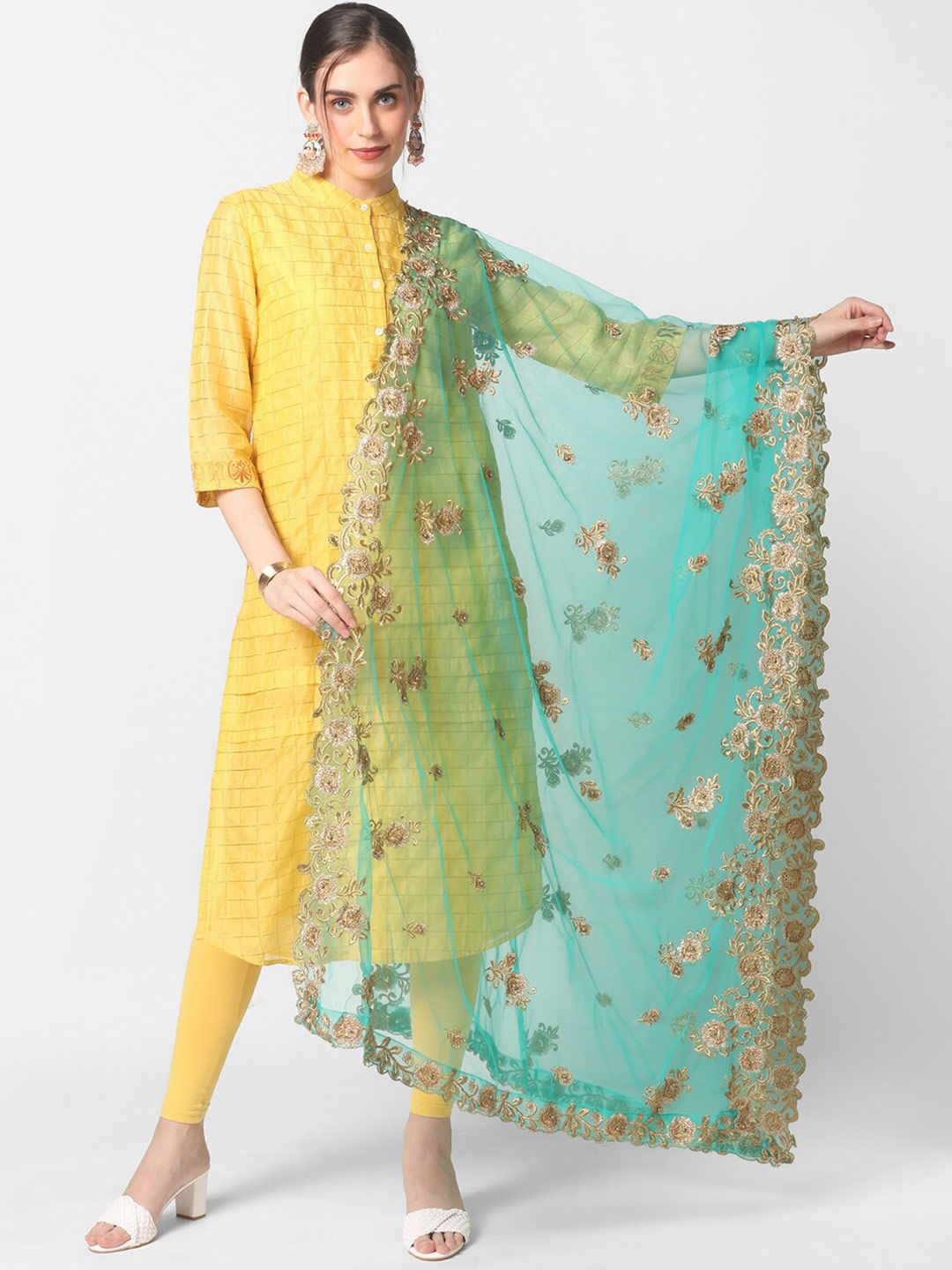 Dupatta Bazaar Women Sea Green Embroidered Price in India