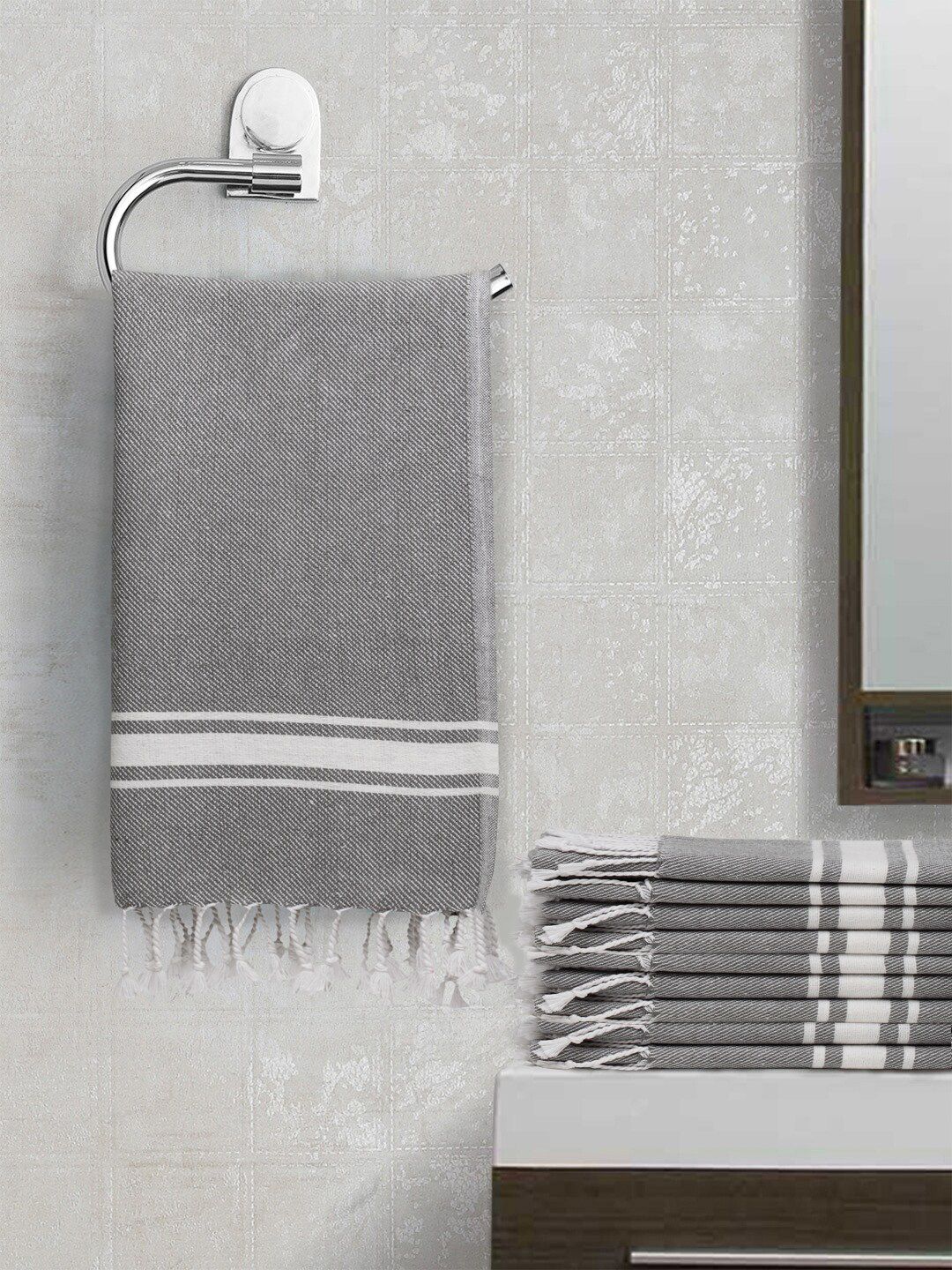 Klotthe Grey Set of 10 Grey Cotton Hand Towels Price in India