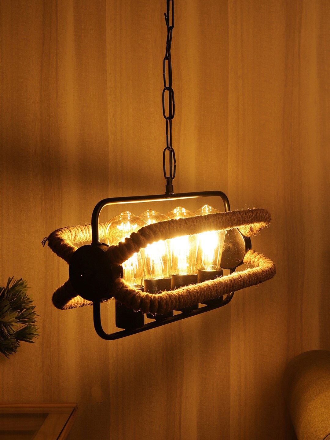 EXIM DECOR Beige & Black Handcrafted Ceiling String Rope Hanging Cluster Lights Price in India