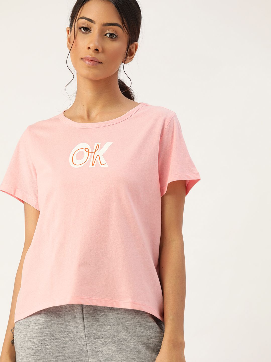 ETC Women Pink Typography Print Round Neck Lounge T-shirt Price in India
