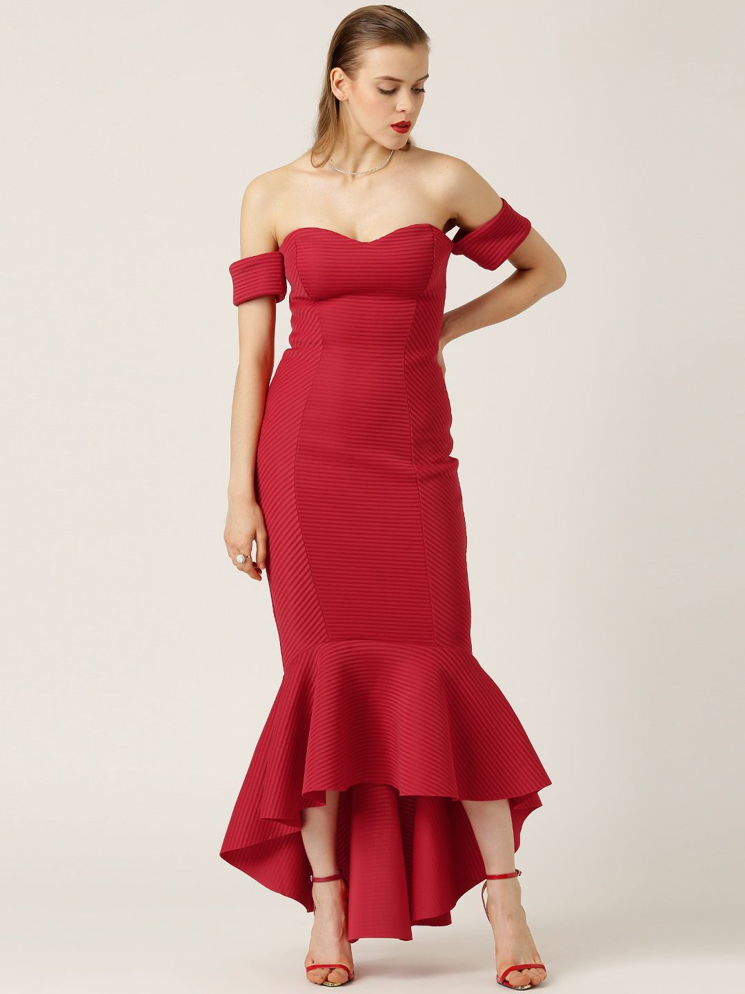 quiz red bodycon dress Quiz Ruched Bodycon Midi Dress - Red
