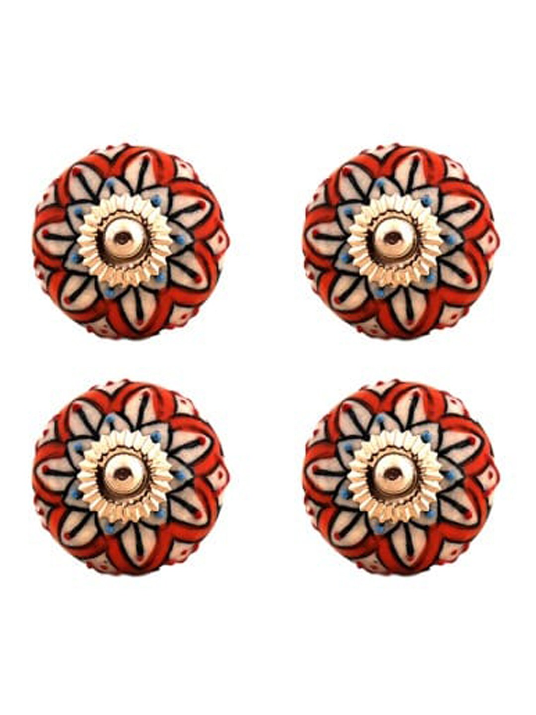 The Decor Mart Set Of 4 Beige & Orange Ceramic Decorative Knobs Price in India