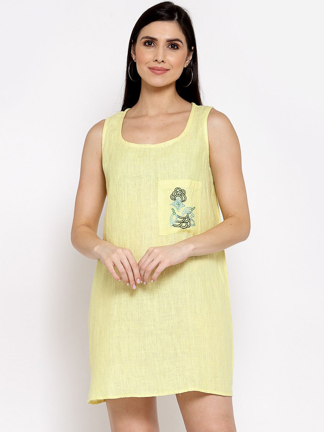 DART STUDIO Yellow Linen A-Line Dress Price in India