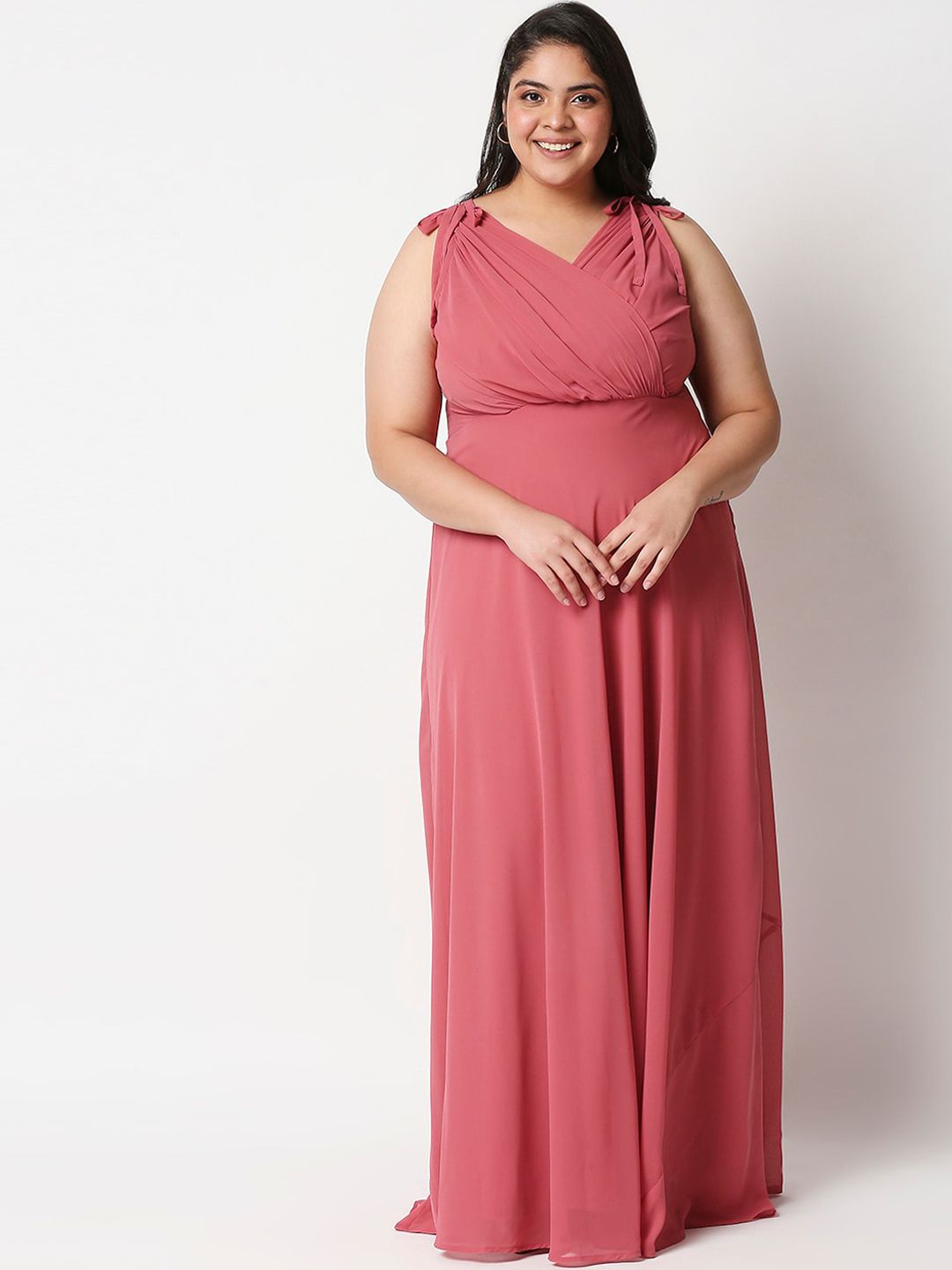 20Dresses Plus Size Women Pink Georgette Maxi Dresses Price in India