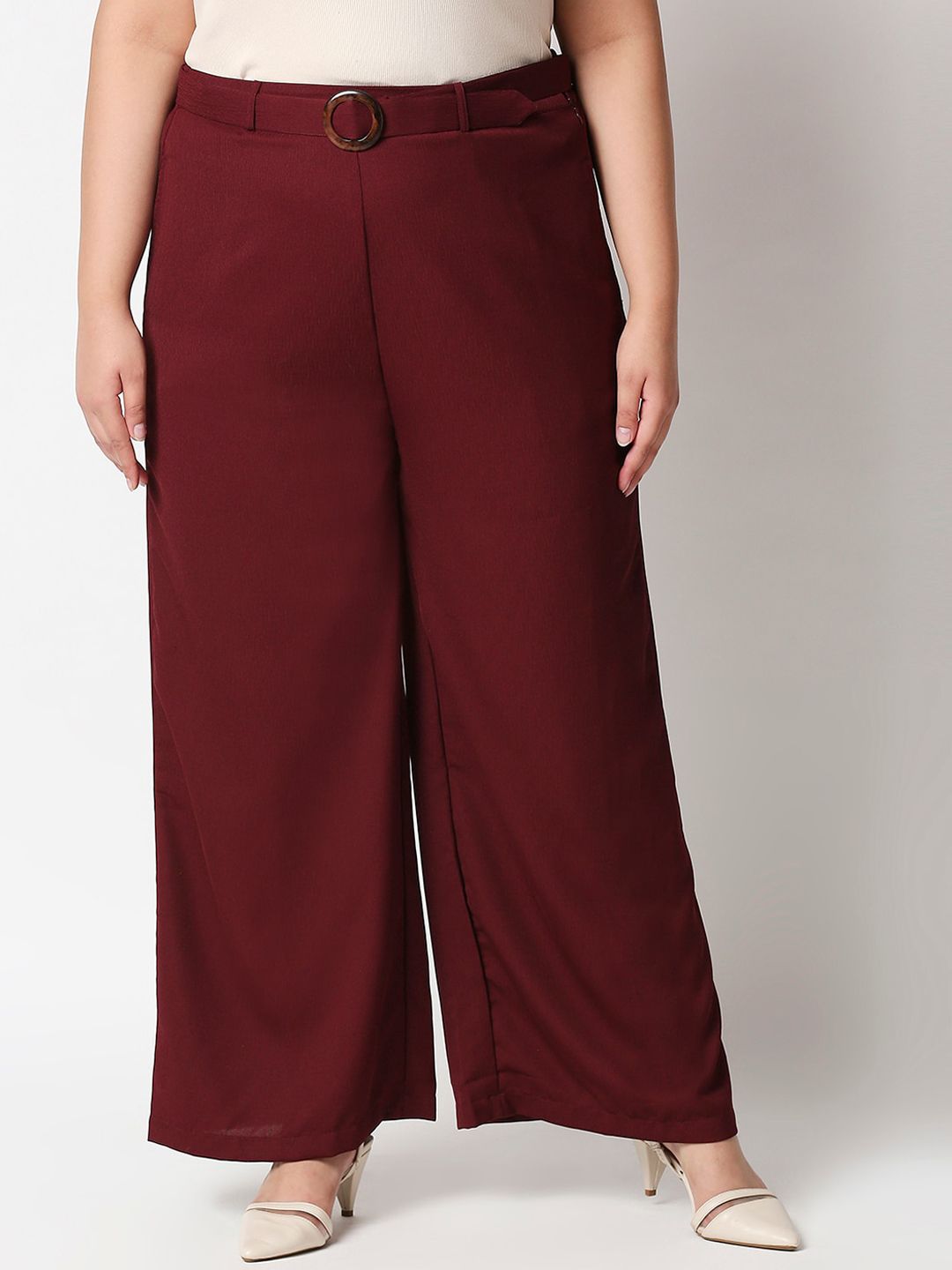 20Dresses Women Maroon Flared High-Rise Parallel Trousers Price in India