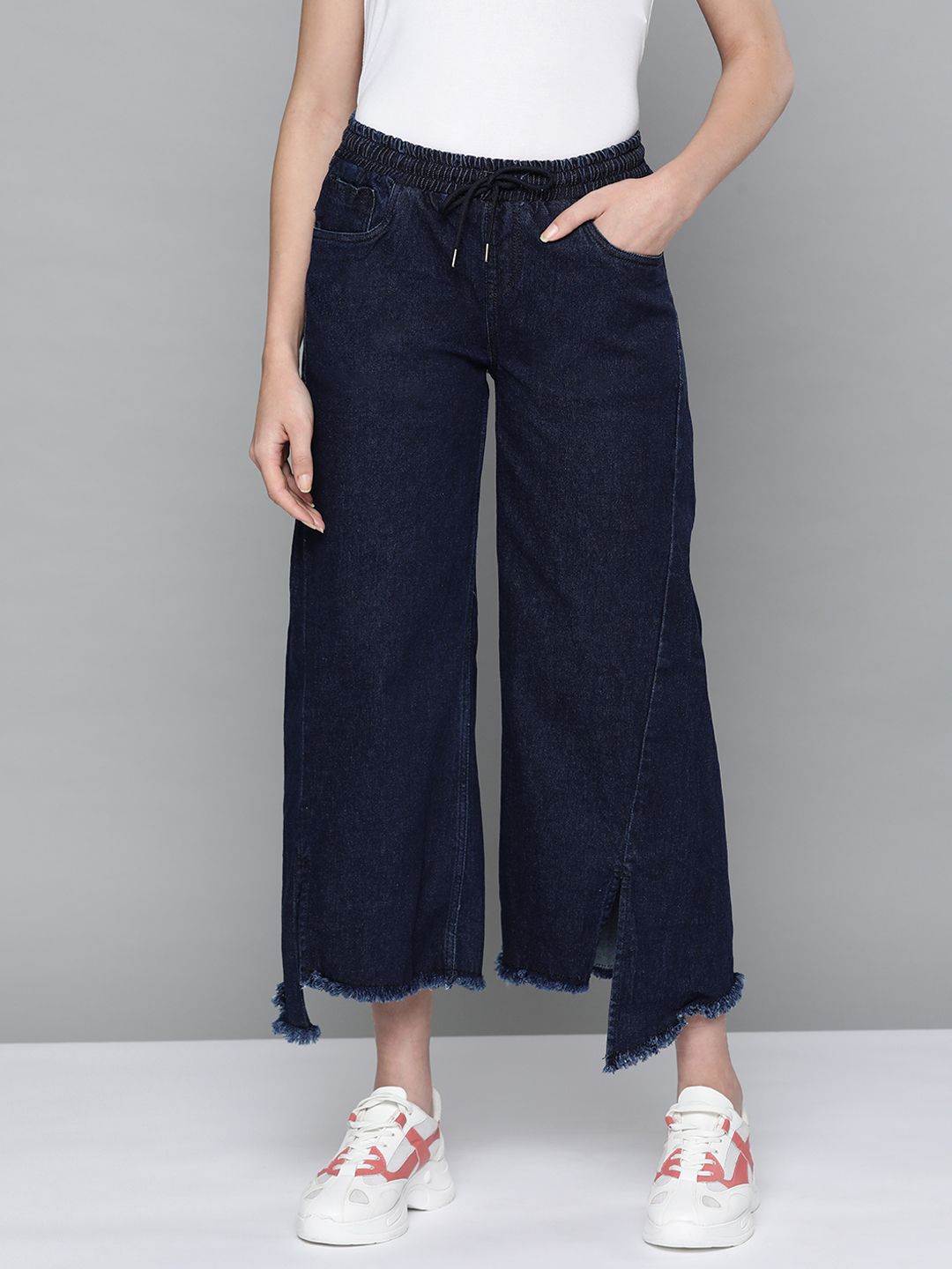 Harvard Women Navy Blue Wide Leg Stretchable Jeans Price in India