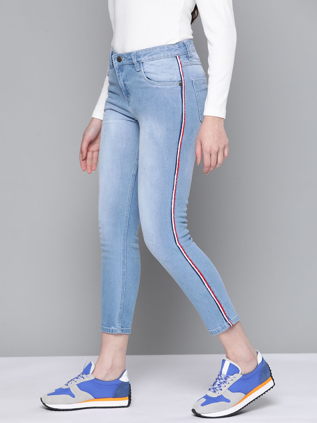 Harvard Women Blue Skinny Fit Light Fade Stretchable Cropped  Jeans with Side Stripes Price in India