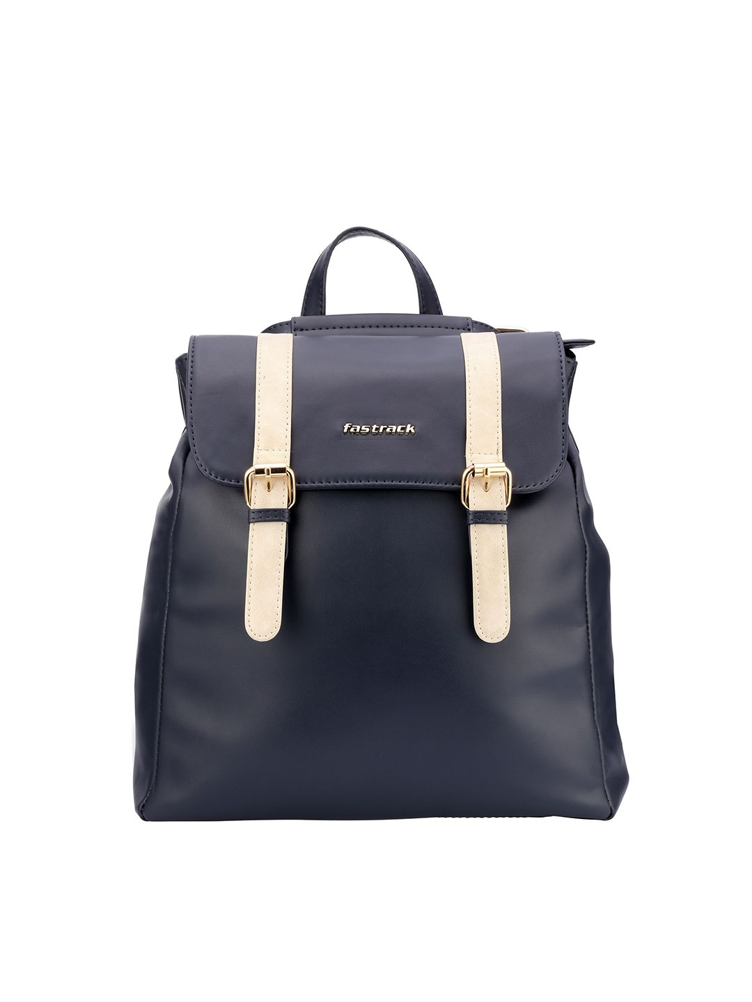 Fastrack Women Navy Blue & Cream-Coloured Solid Backpack Price in India