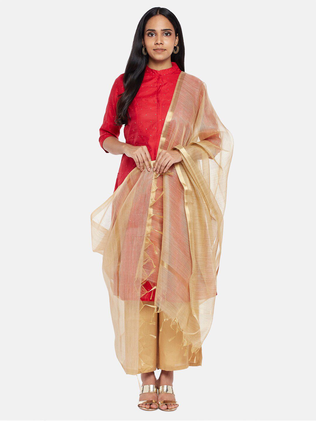 RANGMANCH BY PANTALOONS Women Gold Woven Design Price in India
