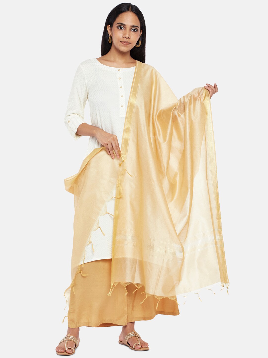 RANGMANCH BY PANTALOONS Gold-Toned Solid Dupatta Price in India