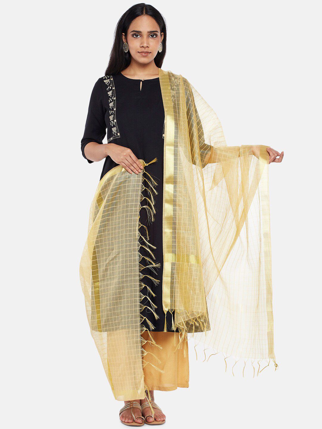 RANGMANCH BY PANTALOONS Women Gold Woven Design