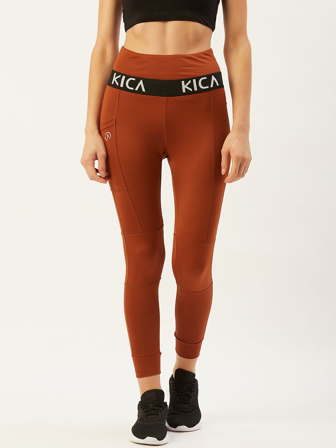 KICA Women Rust Brown High Waisted Leggings With Elastic Print Waistband Price in India