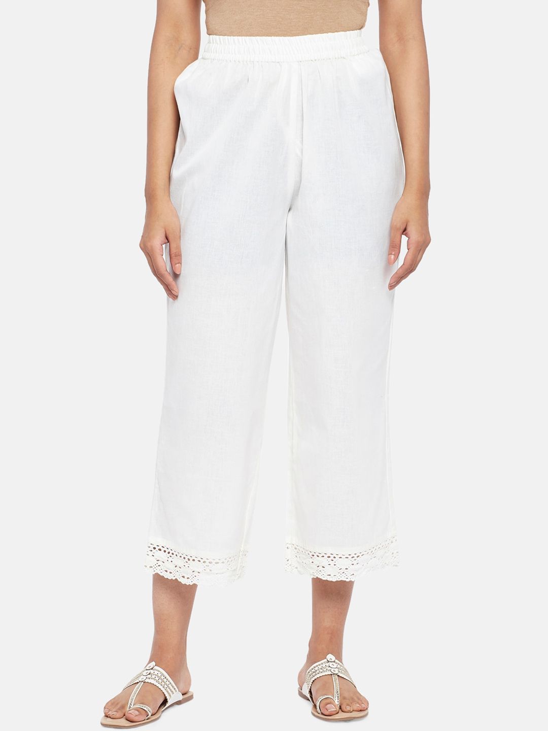 RANGMANCH BY PANTALOONS Women Off White Culottes Trousers Price in India