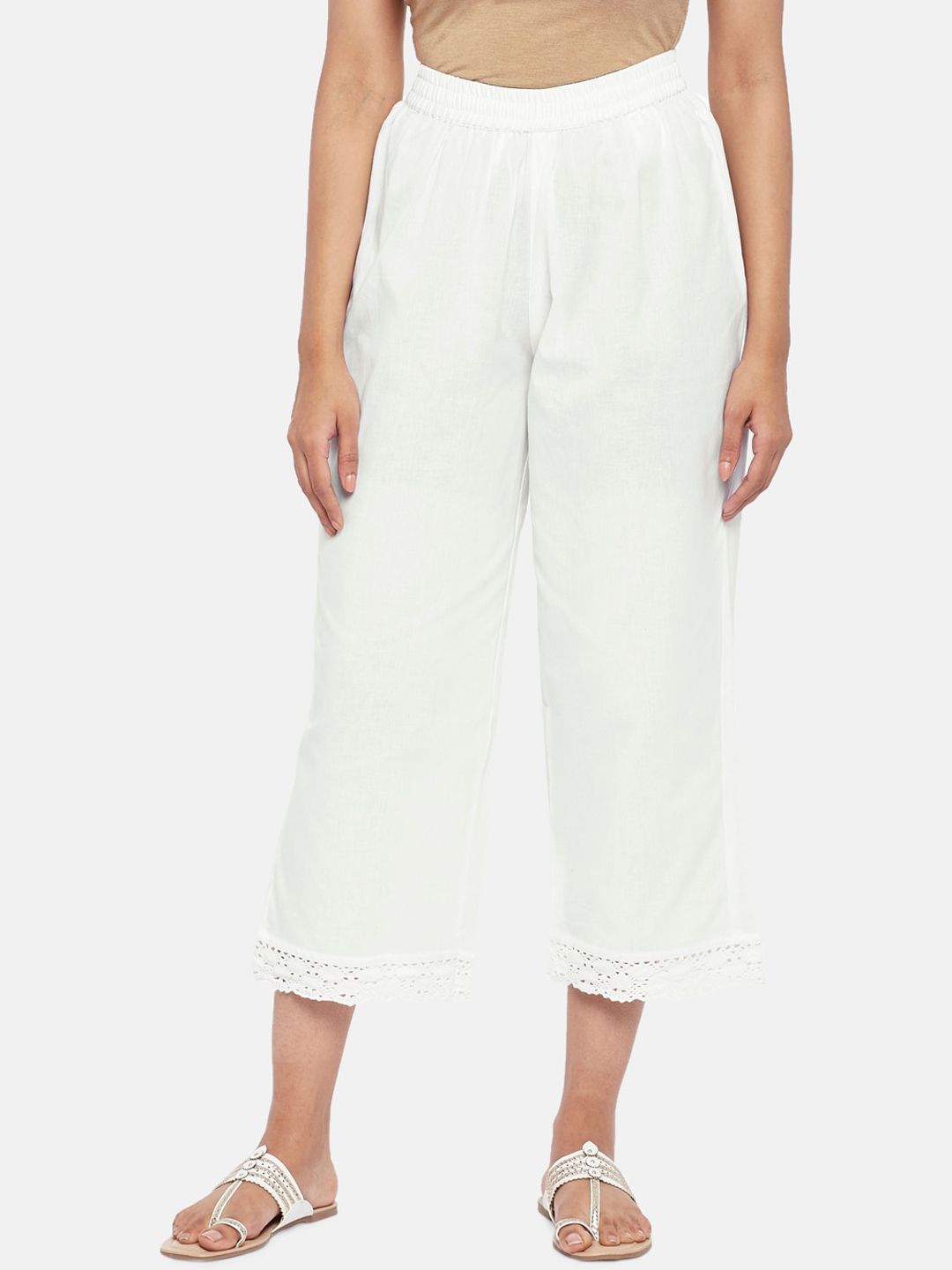 RANGMANCH BY PANTALOONS Women White Culottes Trousers Price in India