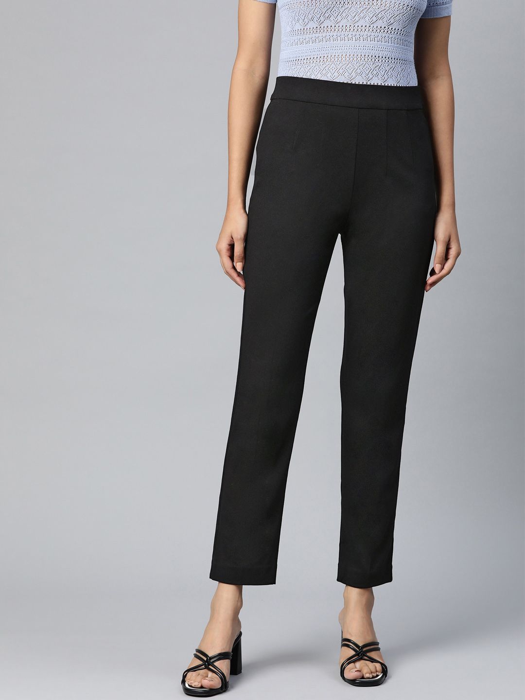 Marks & Spencer Women Black Solid Slim Fit Trousers Price in India
